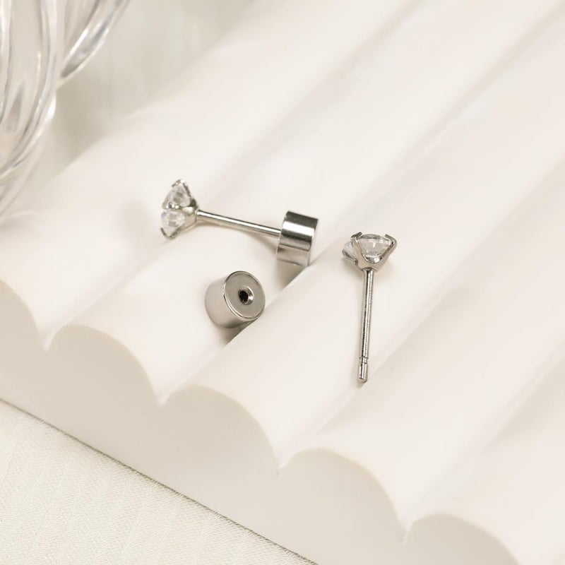 Yetonload 5-6 pairs Push-in Flat Back Stud Earrings Hypoallergenic Surgical Stainless Steel Cubic Zirconia Earrings Studs Set Multi-Pack, CZ Stud Earrings for Women Men Trendy Cartilage Stud Earrings 2-8mm - Image 5